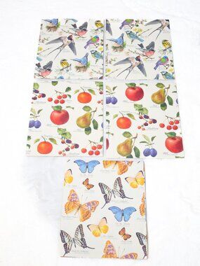Vintage 1988 Botanical Gift Wrap Assortment - Butterflies, Birds, Fruit